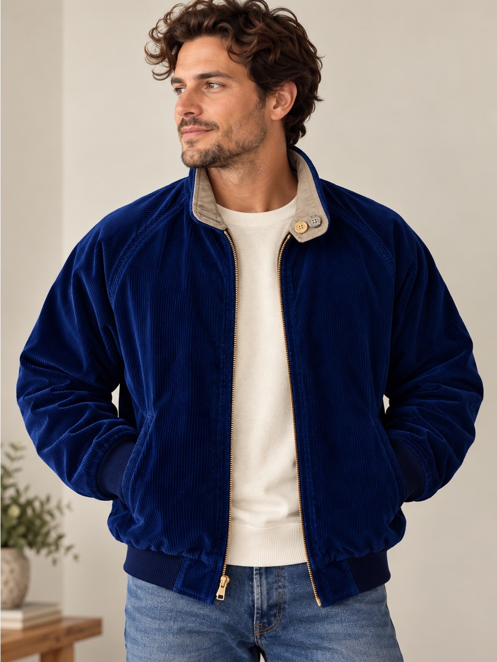 Vintage Arrow Changing Elements Reversible Corduroy Bomber Jacket Royal Blue Tan